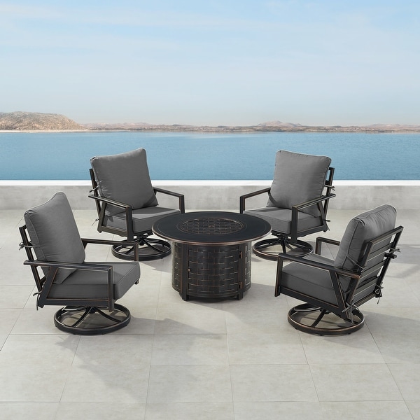 Black Aluminum Fire Table Set with Four Club Chairs