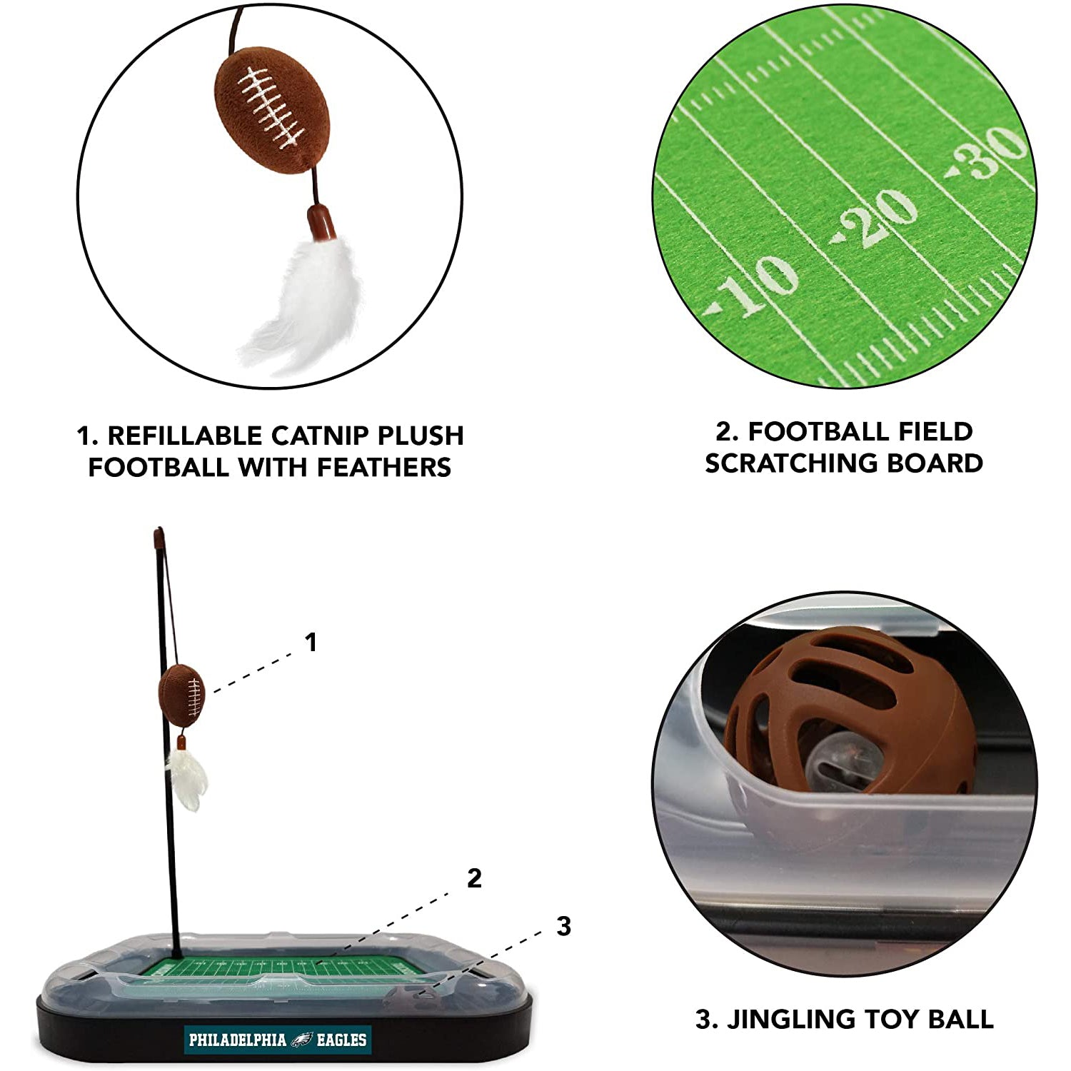 NFL Philadelphia Eagles Cat Scratcher Toy with Catnip Plush and Feather Cat and Kitty Toy