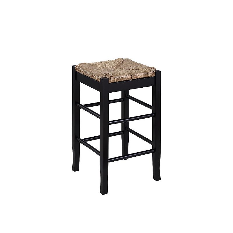 Chris 24 Inch Counter Stool with Wood Frame， Handwoven Rush Seat， Black