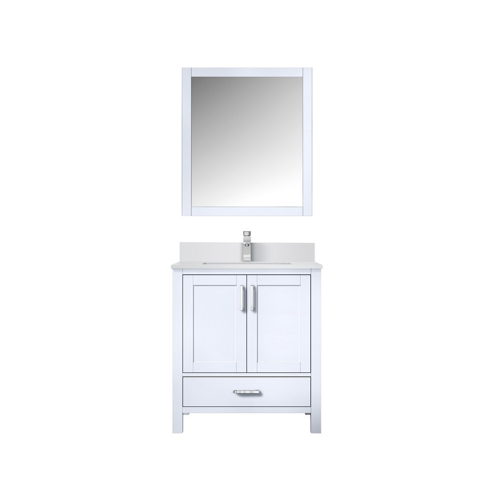 Jacques 30 in. W x 22 in. D White Bath Vanity  White Quartz Top  Faucet Set  and 28 in. Mirror