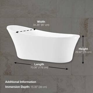 Home Decorators Collection Aiden 70 in. Acrylic Flatbottom Non-Whirlpool Bathtub in White and Faucet Combo in Chrome Aiden Tub Combo