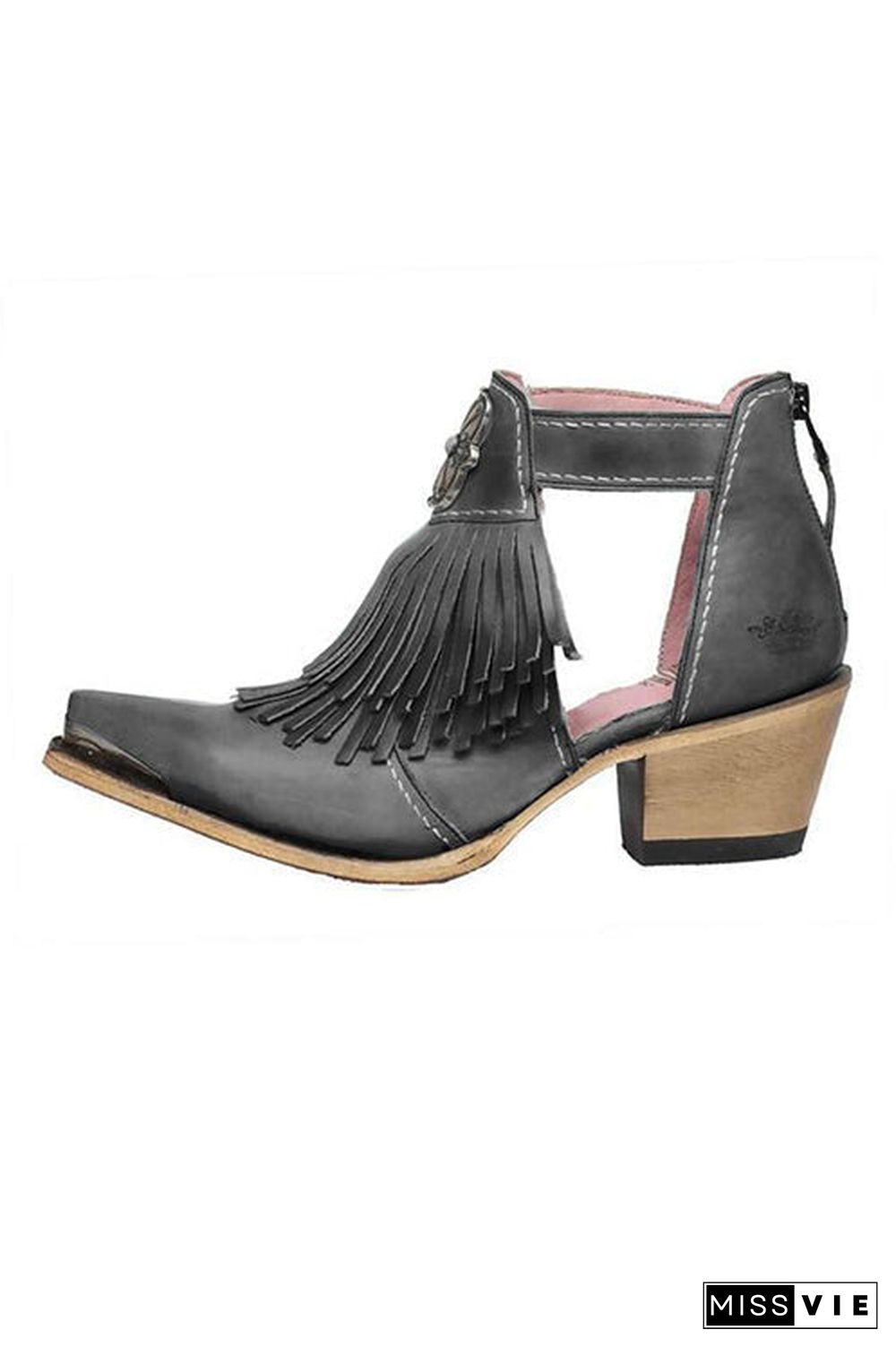 Hollow Tassels Chunky Heels Ankle Boots