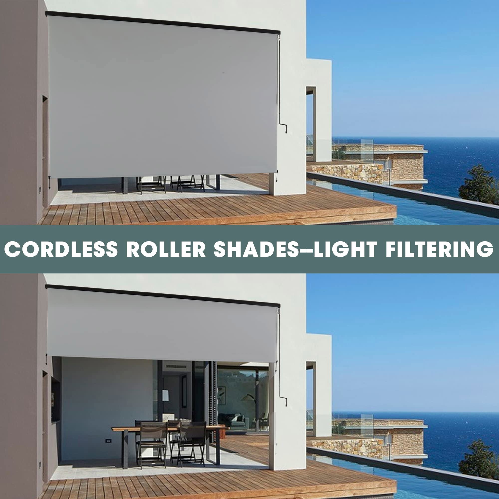 Outdoor Roller Shade 10'Wx8'H Gray Cordless Patio Roller Blinds Shades Roll Up, Exterior Roller Shade to Block Sun