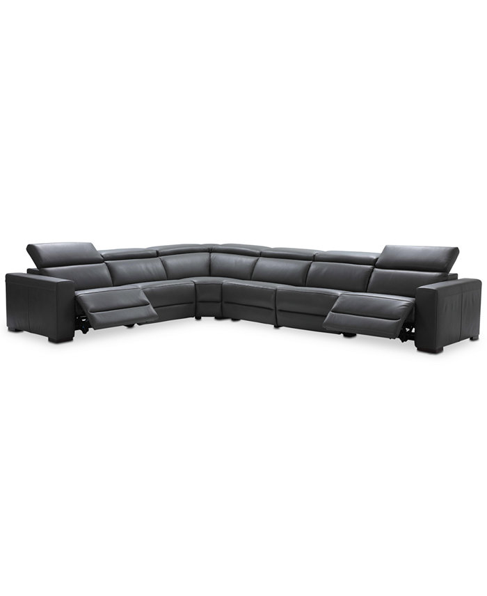 Furniture Nevio 6-pc Leather L Shaped Sectional Sofa with 2 Power Recliners and Articulating Headrests