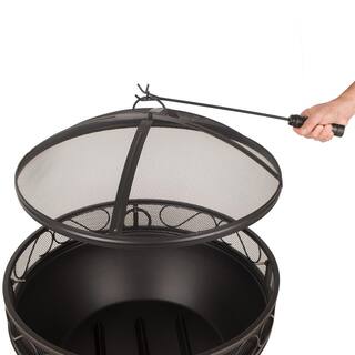 Pleasant Hearth Bellora 28 in. Round Steel Fire Pit in Rubbed Bronze with Cooking Grid OFW295R