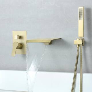 Aurora Decor AcaD Single-Handle Wall Mount Roman Tub Faucet with Hand Shower in Brushed Gold (Valve Included) DAD-88021BG