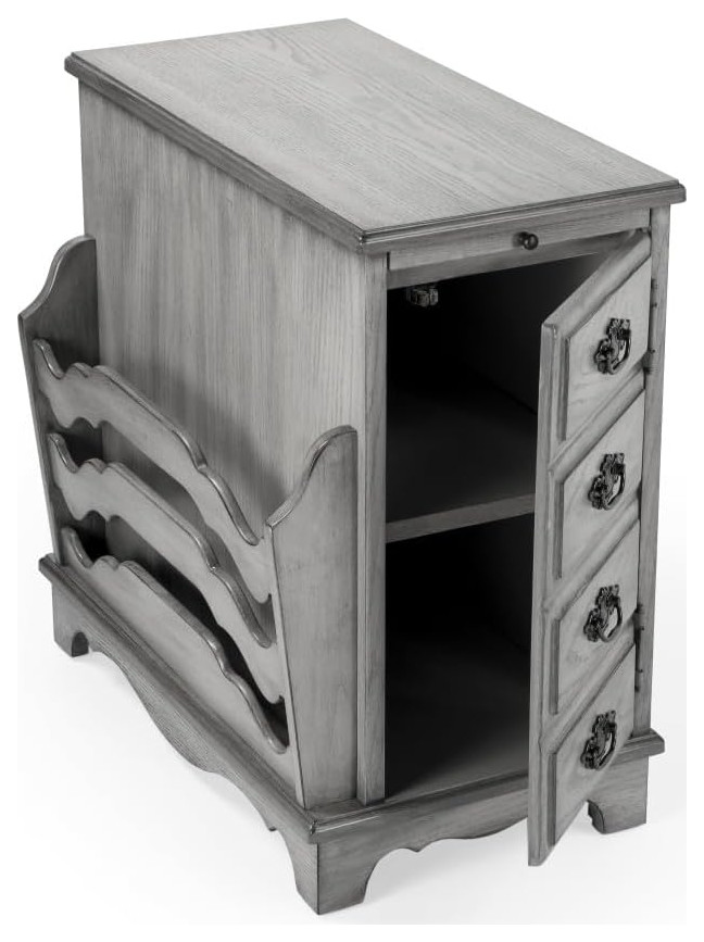 Traditional End Table  Magazine Rack  amp4 Drawers With Unique Pull Handles  Gray   Traditional   Side Tables And End Tables   by Decor Love  Houzz