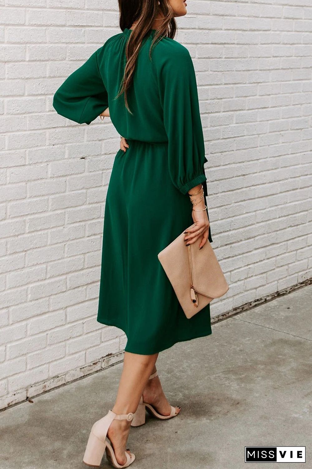 Casual Solid Patchwork O Neck Waist Skirt Dresses