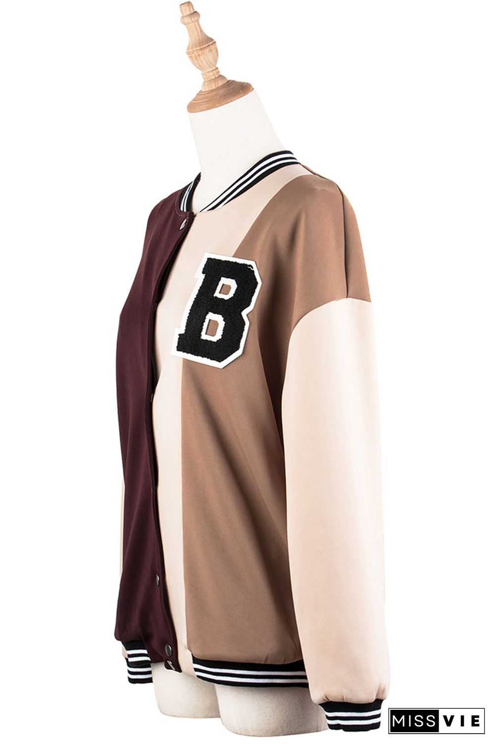 Colorblock Patchwork Stripes Baseball Jacket