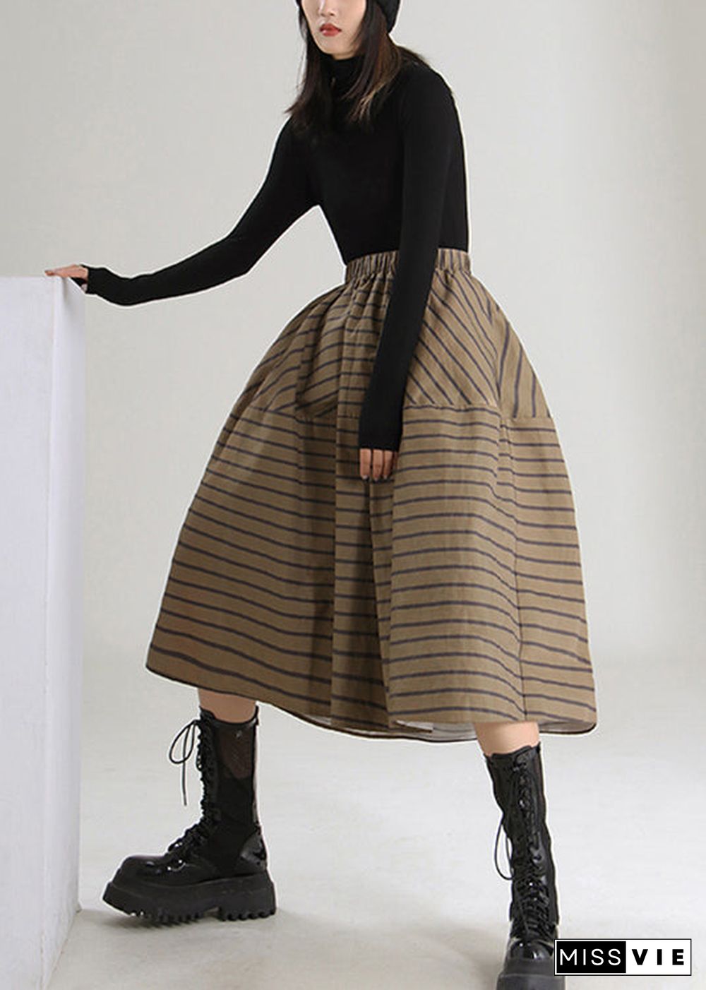 Italian Chocolate Striped fashion high waist Skirts Spring