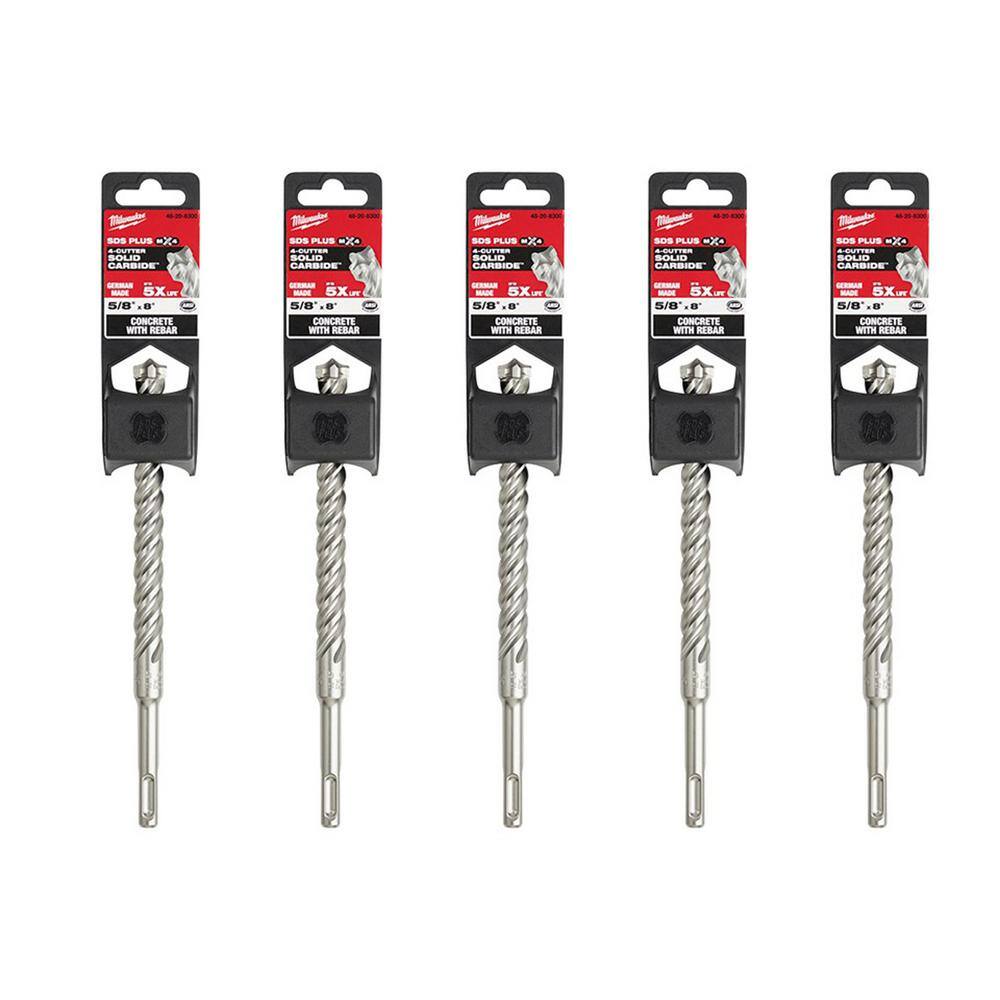 MW 58 in. x 8 in. 4-Cutter SDS-PLUS Carbide Drill Bit (5-Pack) 48-20-8300-5X