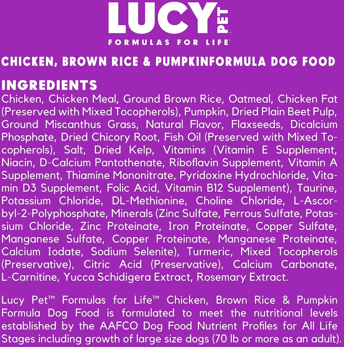 Lucy Pet Products Chicken， Brown Rice and Pumpkin Limited Ingredient Diet Small Bites Dog Food， 4.5-lbs bag