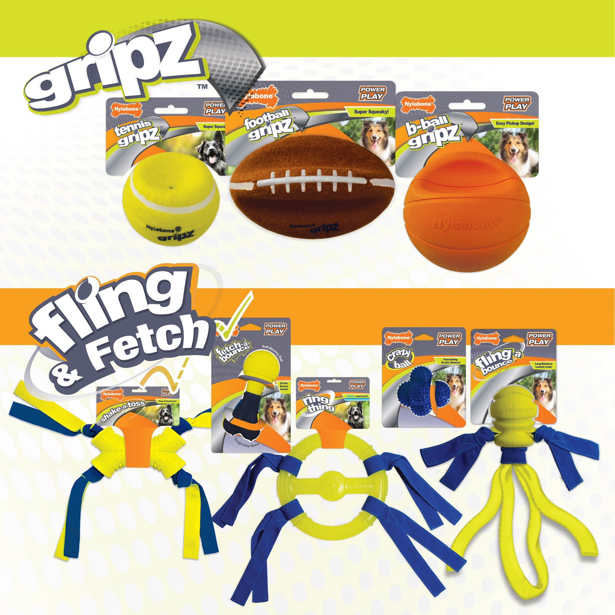 NYLABONE Power Play Fling-a-Bounce Fetch Dog Toy