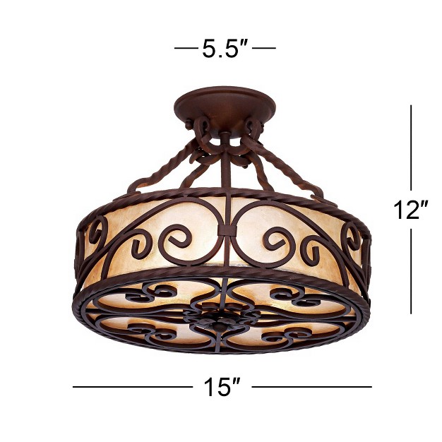 Wide Deep Walnut Scroll 3 light Drum Shade For Bedroom Living Room Home