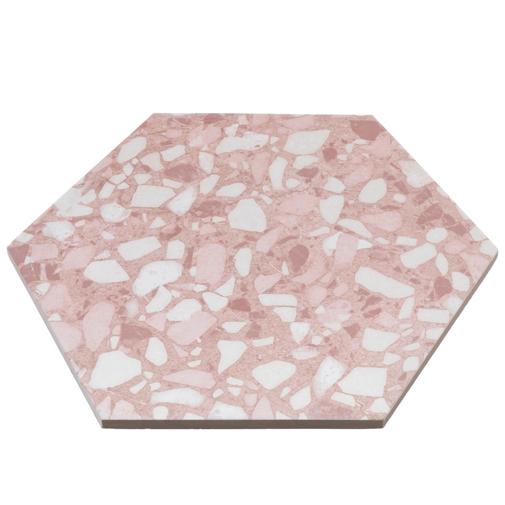 Industry Tile 9x10 Hexagon Terrazzo Pink Porcelain Tile (16 pc  8.08 sq ft per case)