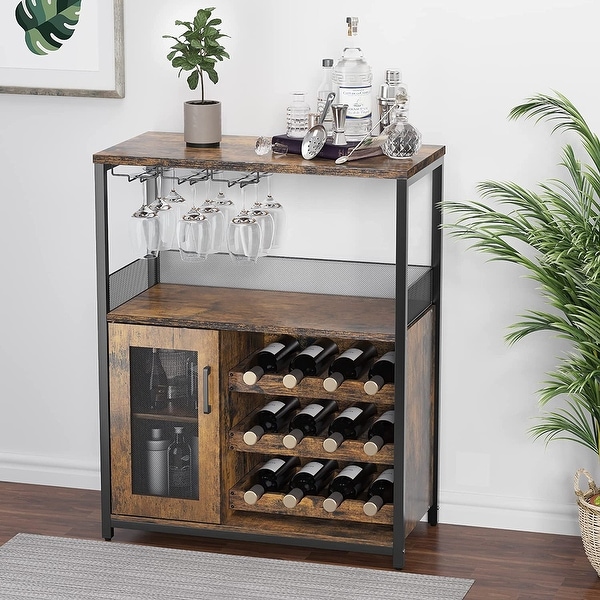 Wine Bar Rack Cabinet with Detachable Wine Rack， Bar Cabinet with Glass Holder