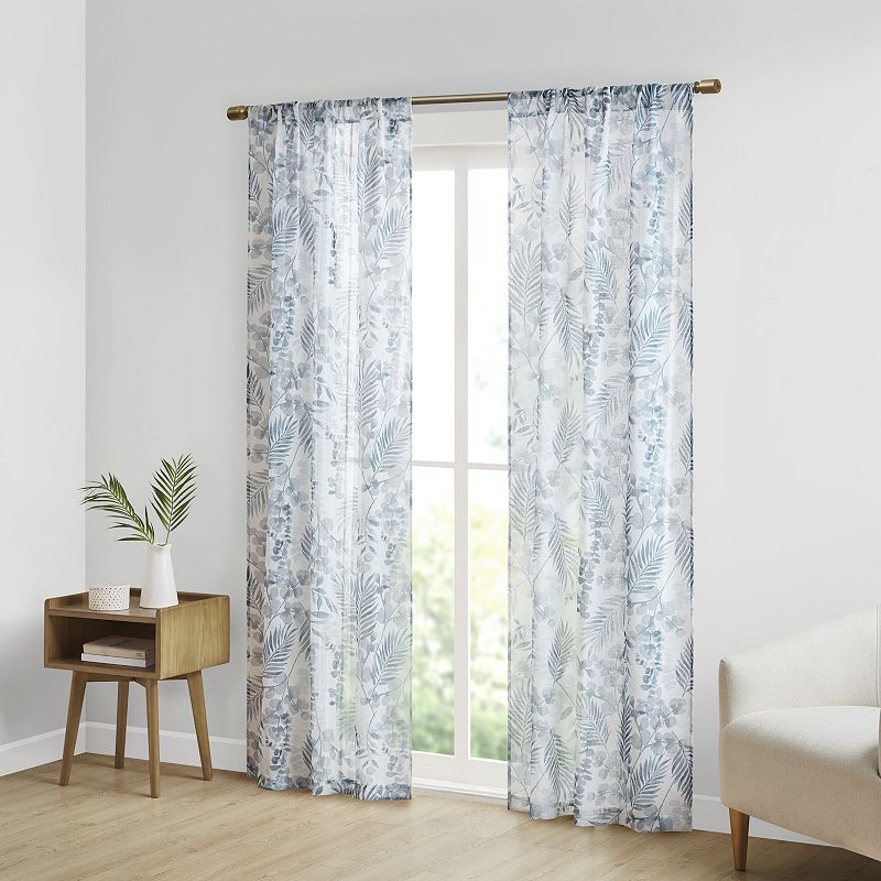 Madison Park Tulia Botanical Printed Texture Sheer 2-Pack Rod Pocket Window Curtain Panels