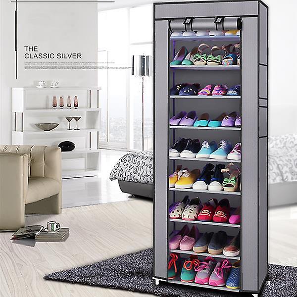 Fashionable Room-saving 9 Lattices Non-woven Fabric Shoe Rack Gray 67745