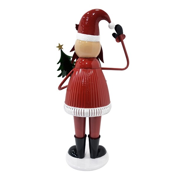 Cheerful Santa Claus Holding Tree and Waving，HighQuality Iron Construction