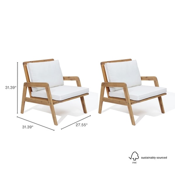 Outdoor Acacia Wood Armchairs with Cushions，Patio Club Chair (Set of 2)