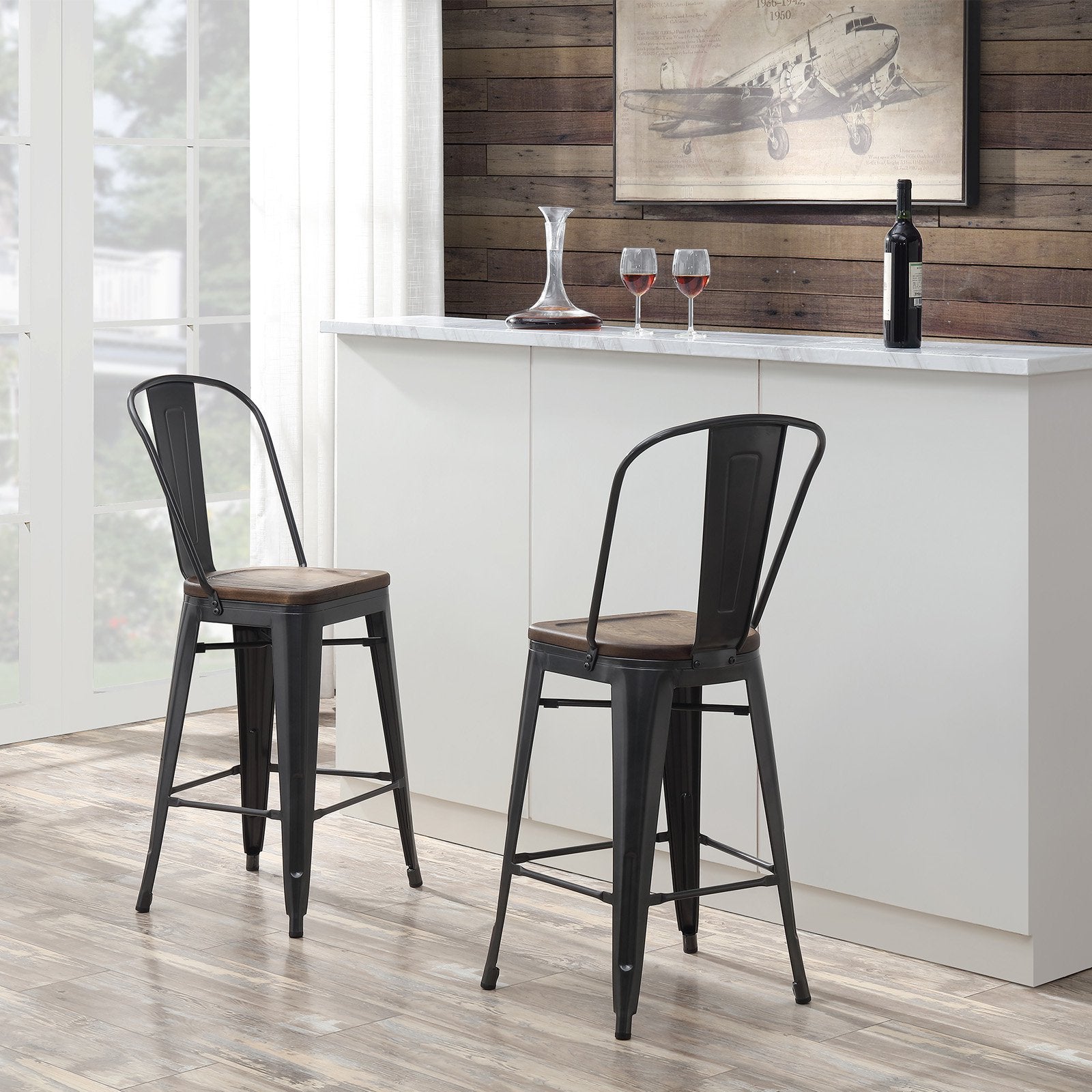 Picket House Furnishings Logan 26 in. Industrial Counter Height Stool - Set of 2