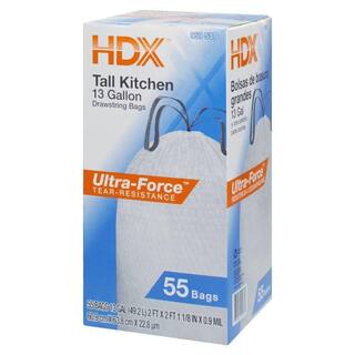 HDX HDX 13 Gal. FLEX White Drawstring Kitchen Trash Bags (55 Count) HDX959537