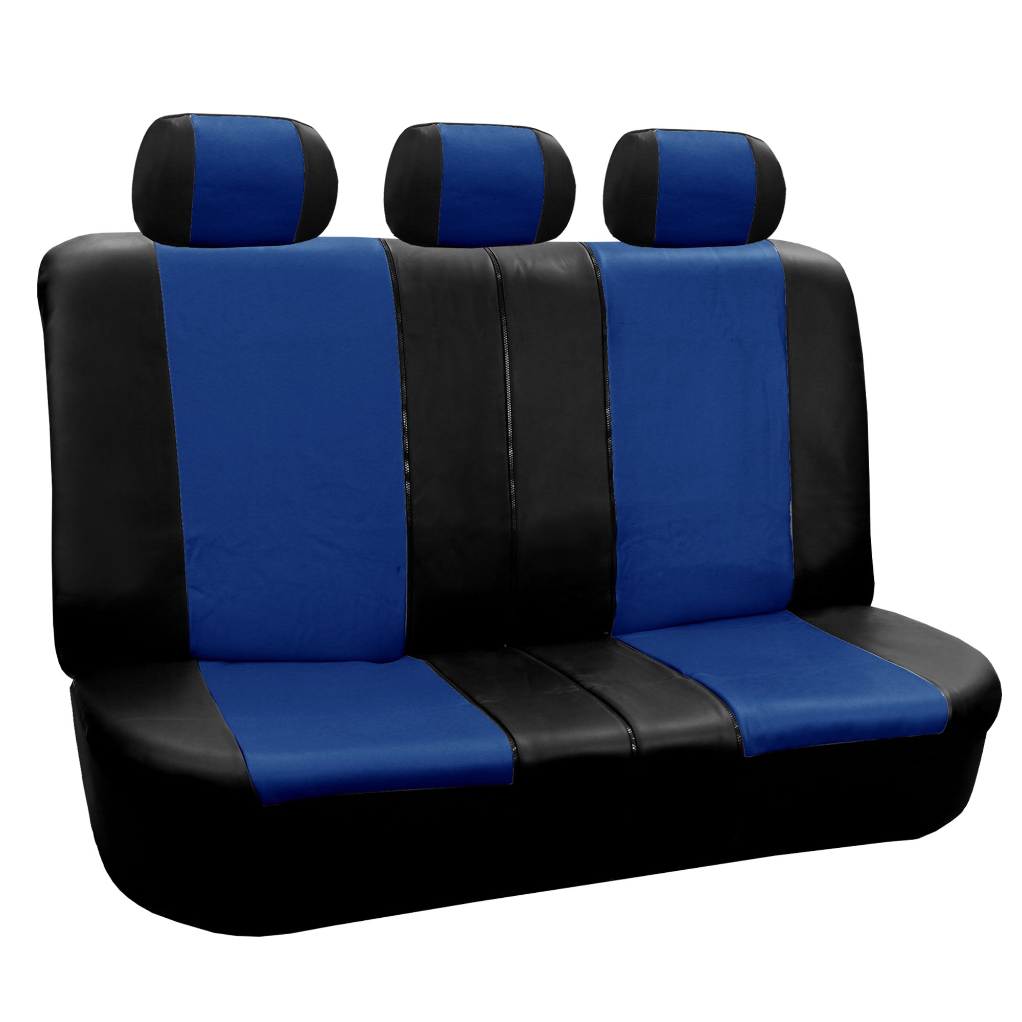 FH Group Racing Faux Leather Airbag Ready Split Bench Car Seat Covers， Full set with Carpet Floor Mats， Blue