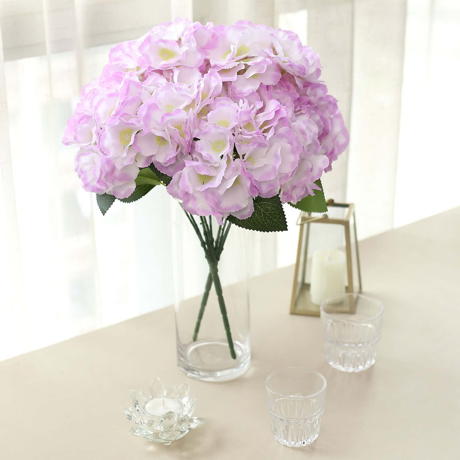 5 Bushes Lavender Lilac Artificial Silk Hydrangea Flower Bouquets