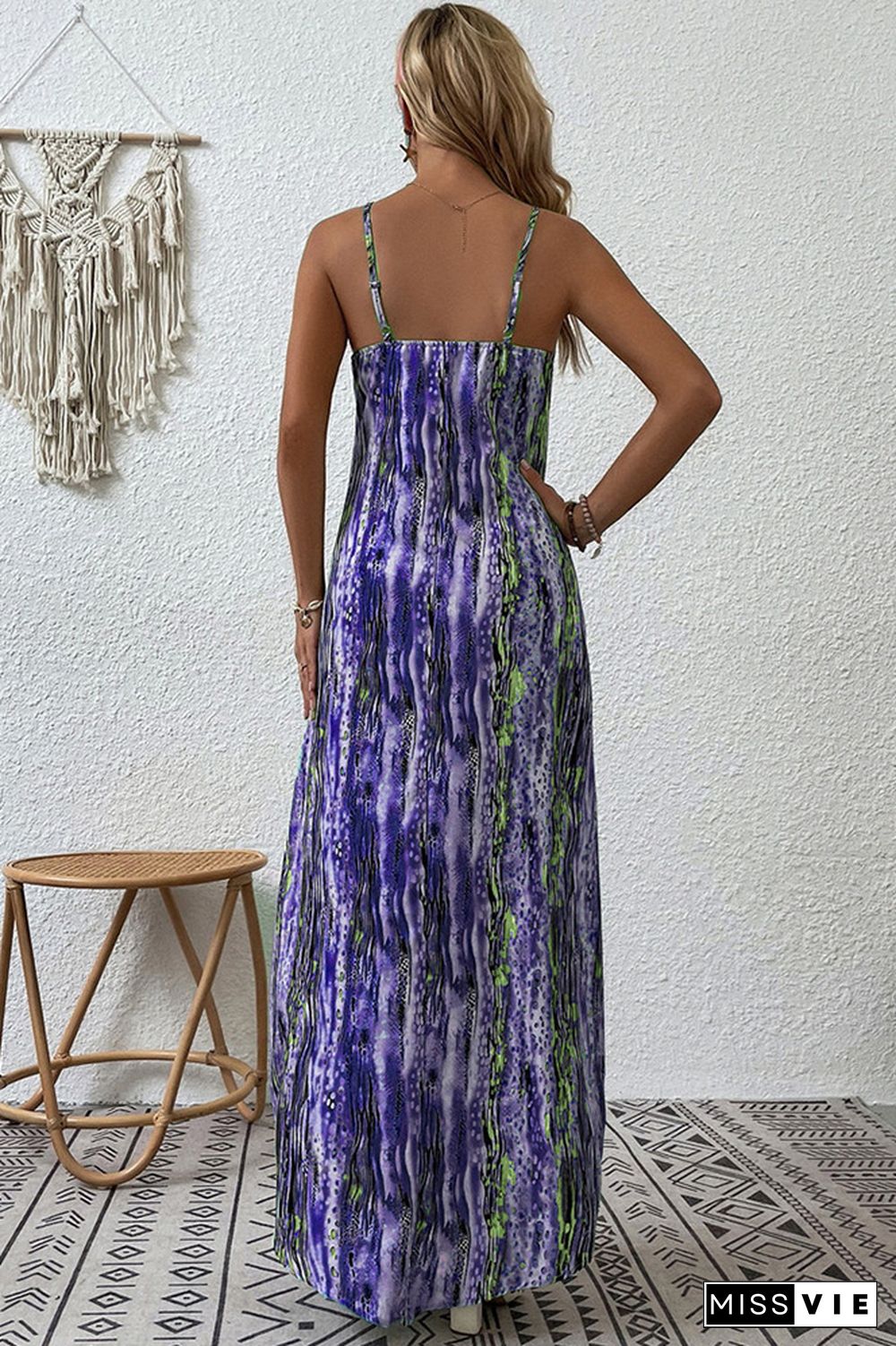 Tie Dye Printing Spaghetti Maxi Dress