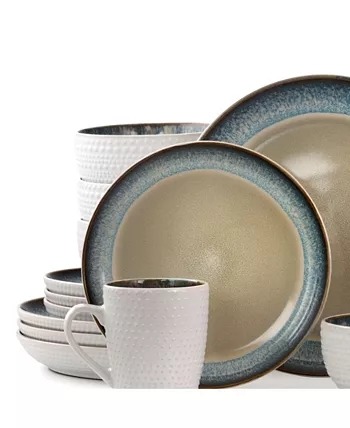 Elama Modern Dot 16 Piece Luxurious Stoneware Dinnerware Set