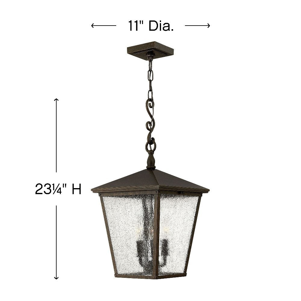 3 Light Large Outdoor Hanging Lantern in Traditional Style 11 inches Wide By 23.25 inches High-Aged Zinc Finish-Incandescent Lamping Type Bailey