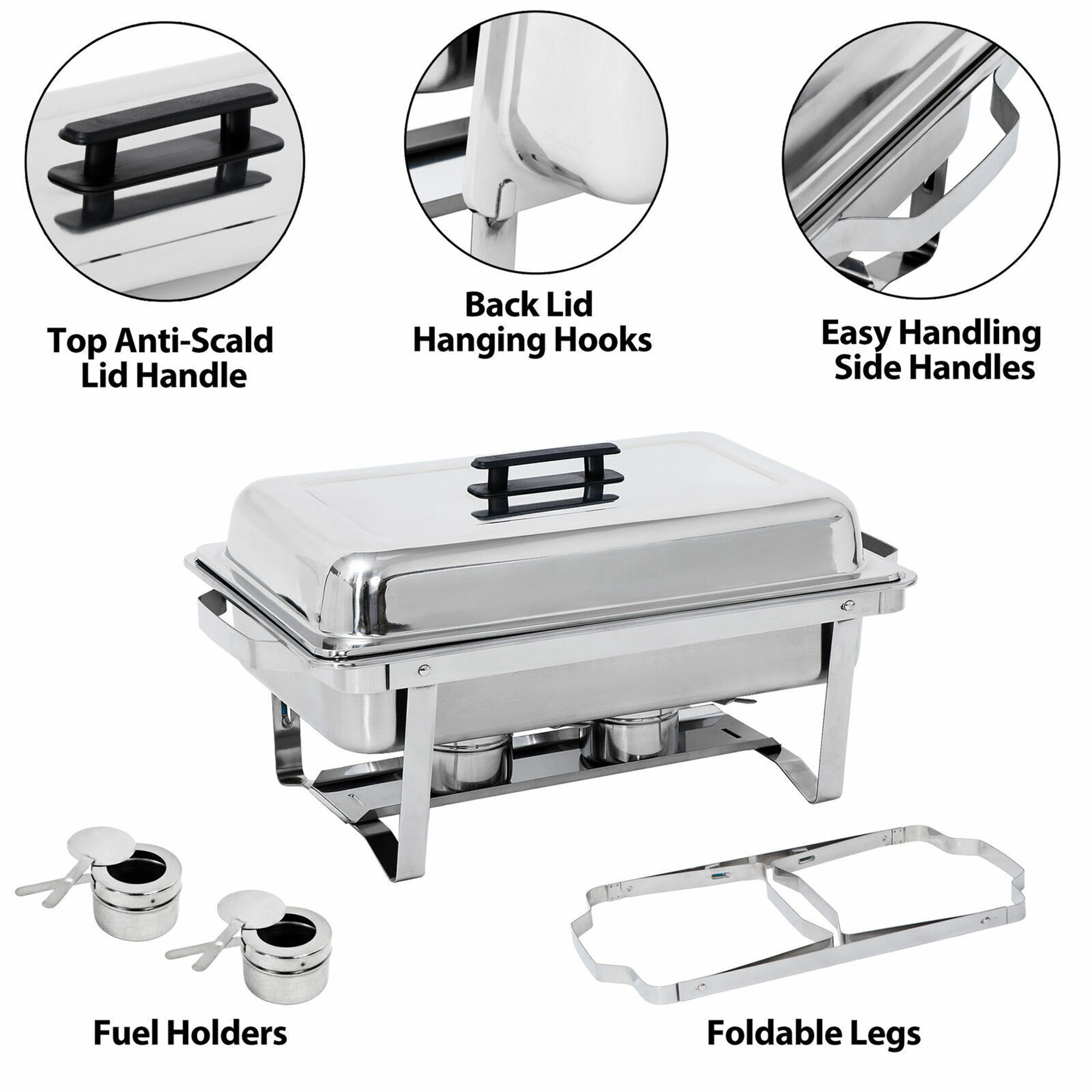 DODOING 2 Pack 8 Quart Stainless Steel Chafing Dishes Buffet Set， Silver Rectangular Catering Chafer Warmer Set for Kitchen Party Banquet Dining