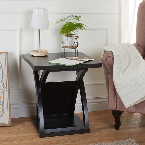 DH BASIC Contemporary Espresso X-Base Open Shelf End Table by Denhour