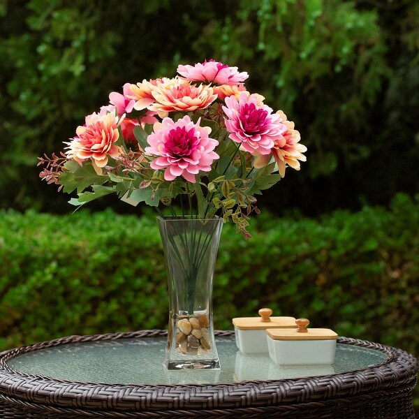 Mixed Artificial Daisy Floral Arrangements in Vase with River Stone，Table Centerpieces for Dining Room