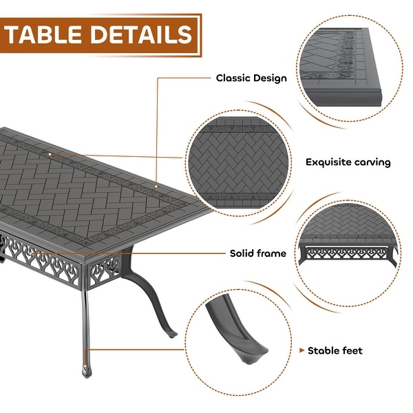 5/7Piece Cast Aluminum Outdoor Dining Set with 59.06'' L X 35.43'' W Rectangular Table and Random Color Seat Cushions