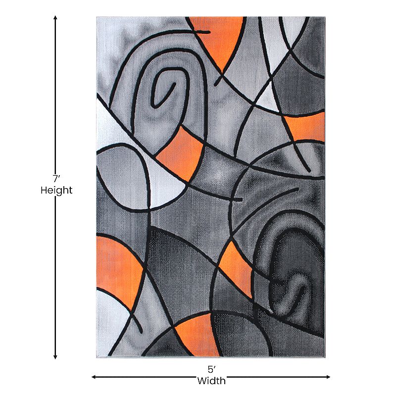 Masada Rugs Masada Rugs Trendz Collection 5'x7' Modern Contemporary Area Rug in Orange， Gray and Black