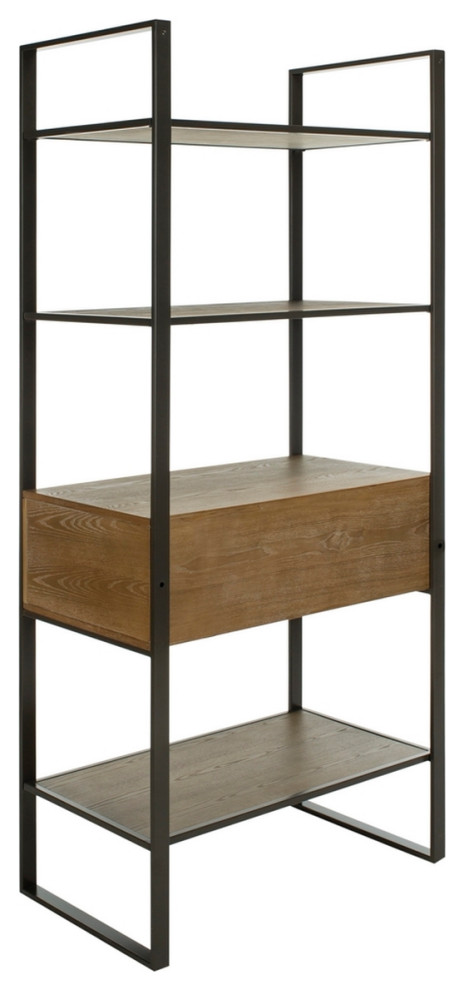 Lovell 4 Tier 1 Drawer Etagere/ Bookcase Gunmetal/ Rustic Oak   Industrial   Bookcases   by Peachtree Fine Furniture  Houzz