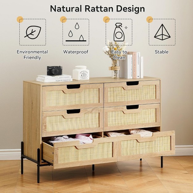 Trinity Rattan Dresser 6 drawer Tall Dresser For Bedroom Storage Dresser Organizer Units For Closet Living Room Hallway Entryway