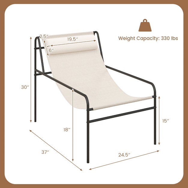 Tangkula Patio Sling Chair Modern Accent Chair W Removable Headrest amp Sturdy Metal Frame