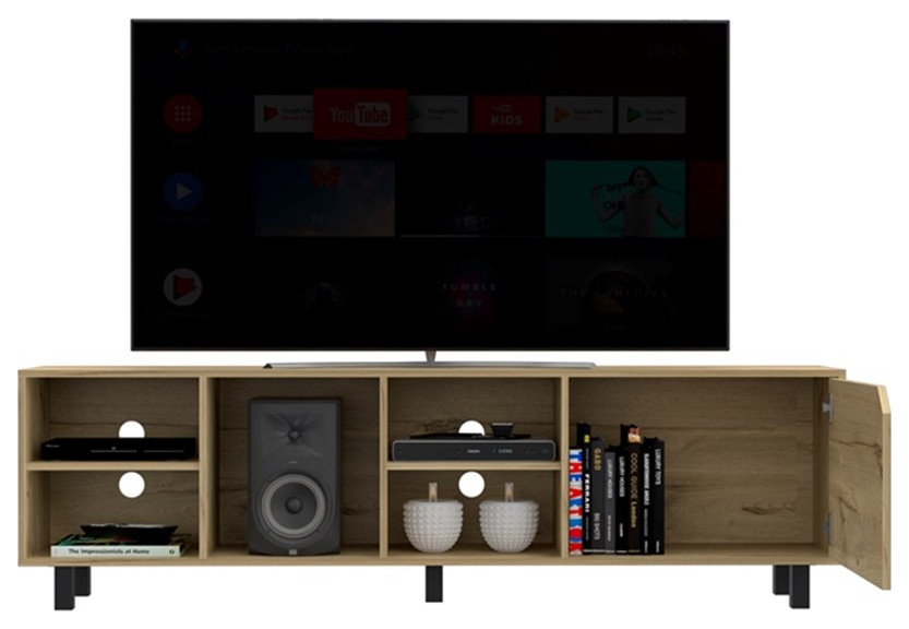 Atlin Designs Engineered Wood TV Stand For Living Room in Light Oak   Transitional   Entertainment Centers And Tv Stands   by Homesquare  Houzz