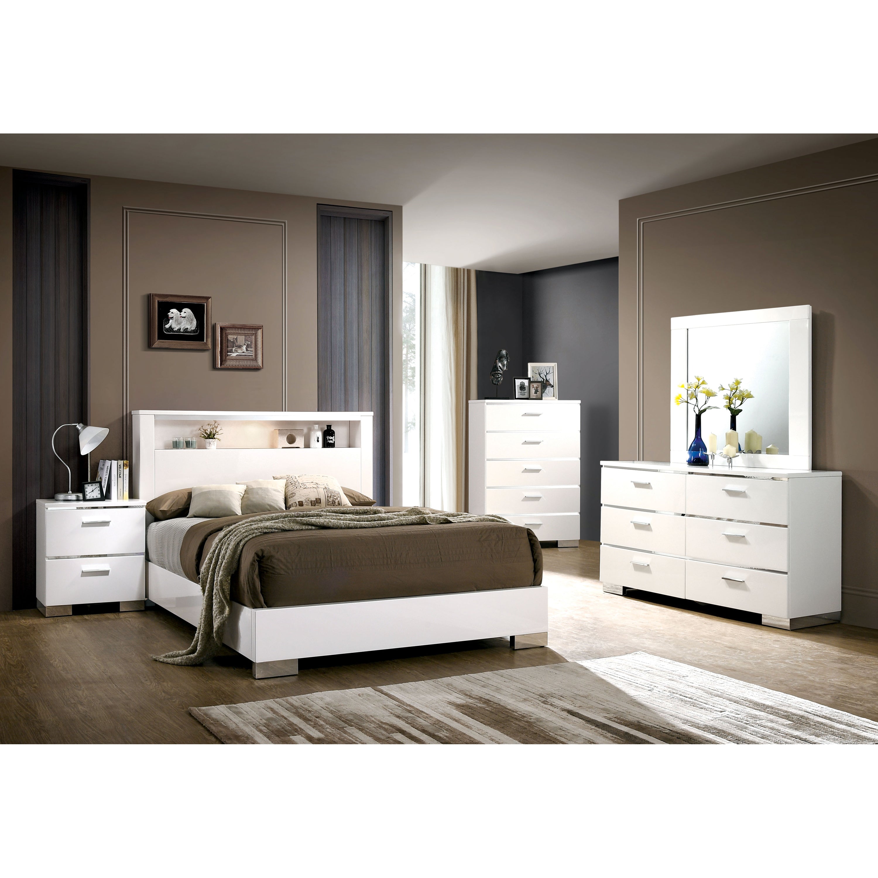 Quaker Contemporary High Gloss 2-Drawer Nightstand, White