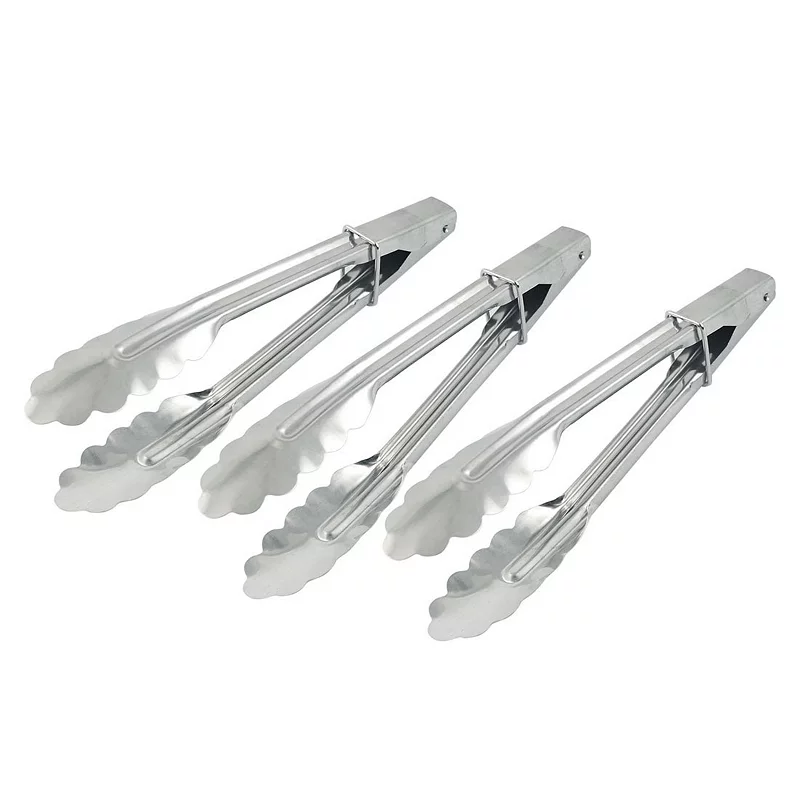 Metal Clip BBQ Barbecue Buffet Meat Bread Food Locking Tongs 3PCS