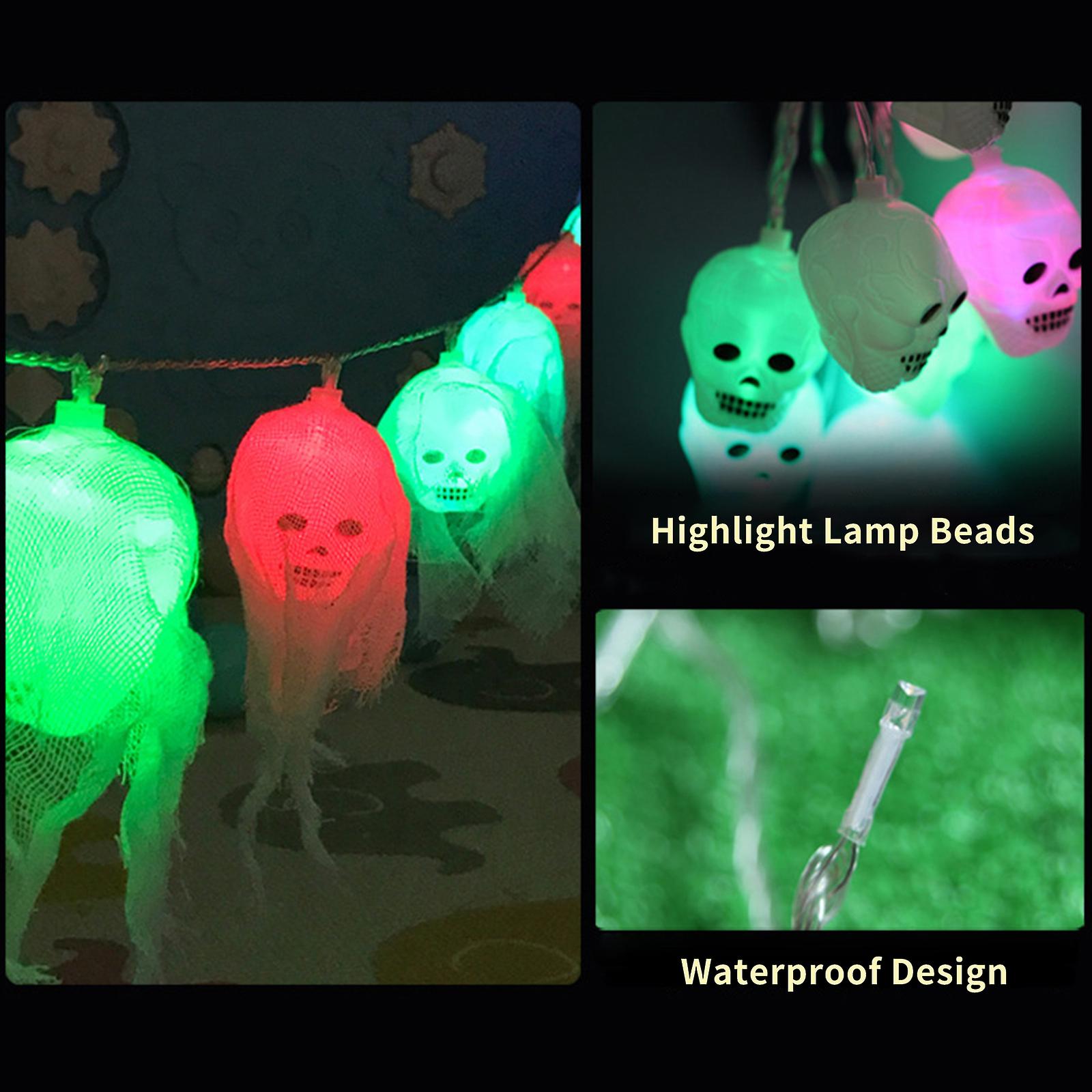 Type 2 16ft Halloween Skull String Lights 20 Leds Ghost Skeleton Lights Battery-powered Spooky Skull Hanging Light Garden Decorative Colorful Lights F