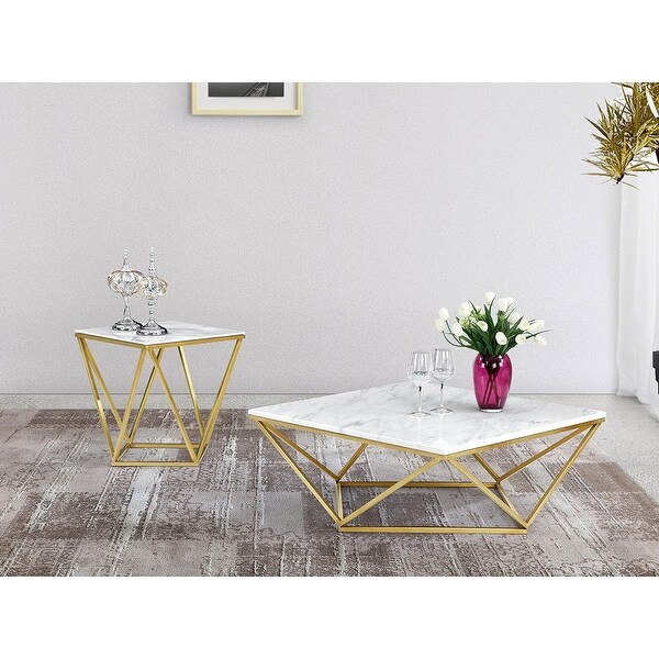 Jasmine Marble Brass Side Table (Set of 2) Limited Price offer