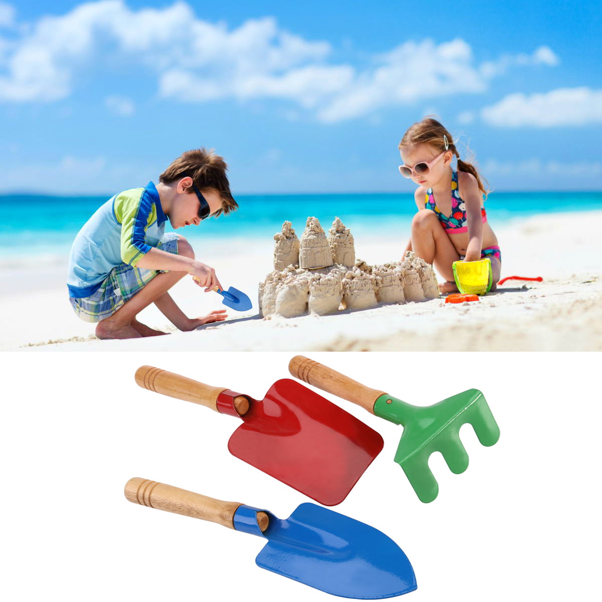 3-Pack Beach Toys for Kids Child Outdoor Wooden Kids Sand Shovels  Rake Sand Toys Sandbox Toys for Boys Girls