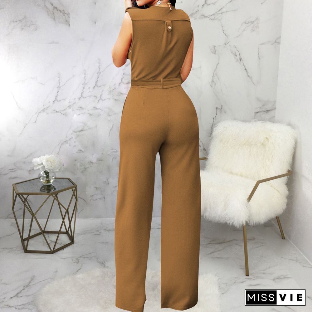 V Neck with Sashes Elegant Straight Leg Jumpsuits