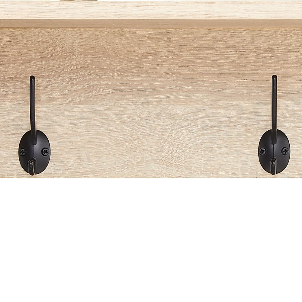 Entryway Wall Shelf with 4 Hanging Hooks   44 inches