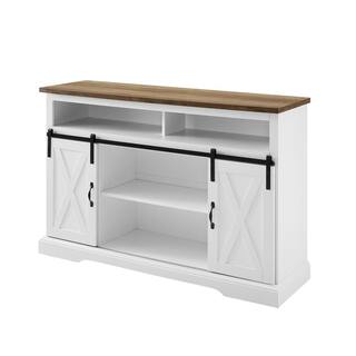 Walker Edison Furniture Company 52 in. White Reclaimed Barnwood TV Stand with storage Doors (Max tv size 58 in.) HD8400