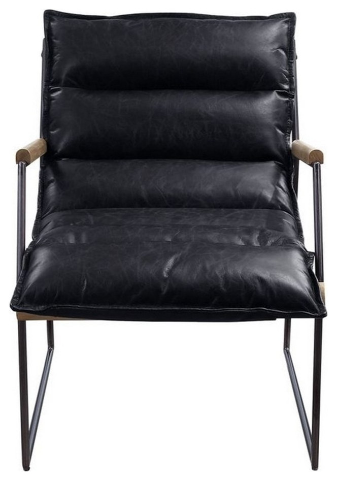 Accent Chair with Leatherette Seat and Metal Frame Black   Industrial   Armchairs And Accent Chairs   by Homesquare  Houzz