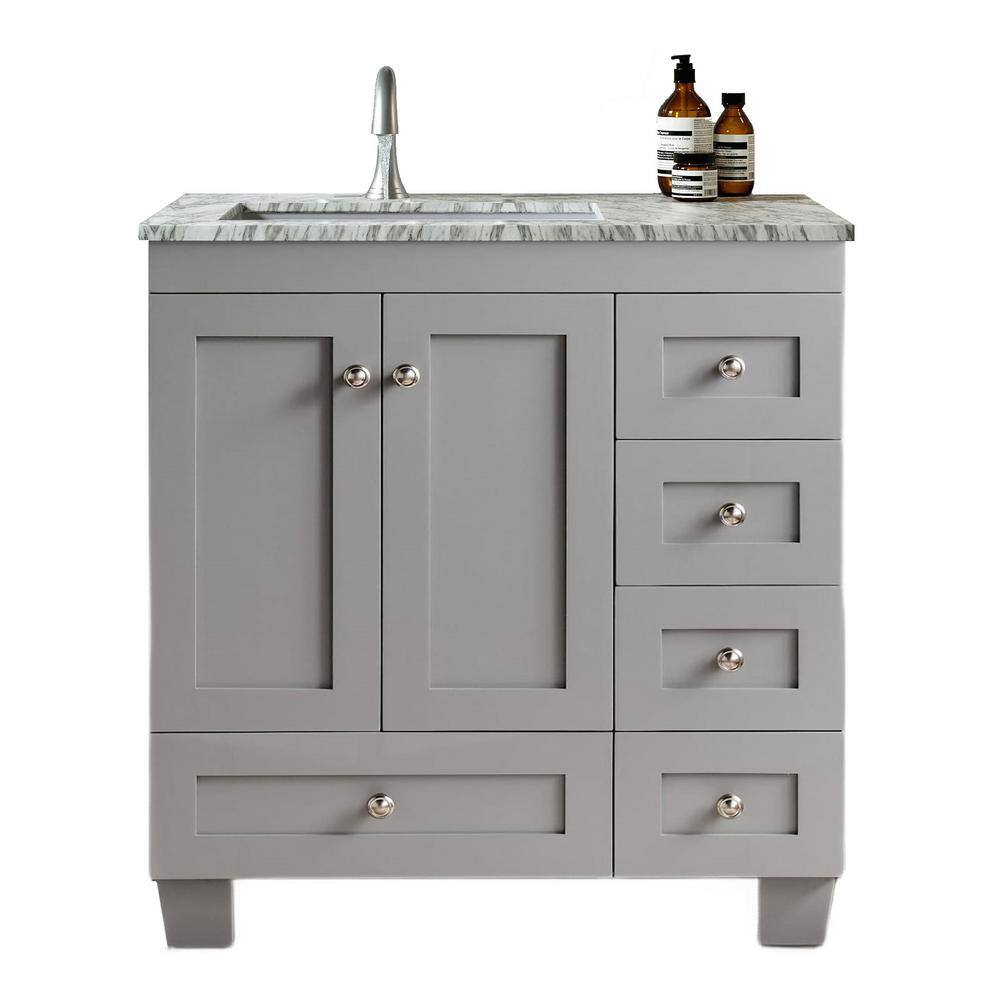 Eviva Happy 28 in. W x 18 in. D x 34 in. H Bathroom Vanity in Gray with White Carrara Marble Top with White Sink EVVN30-28X18GR